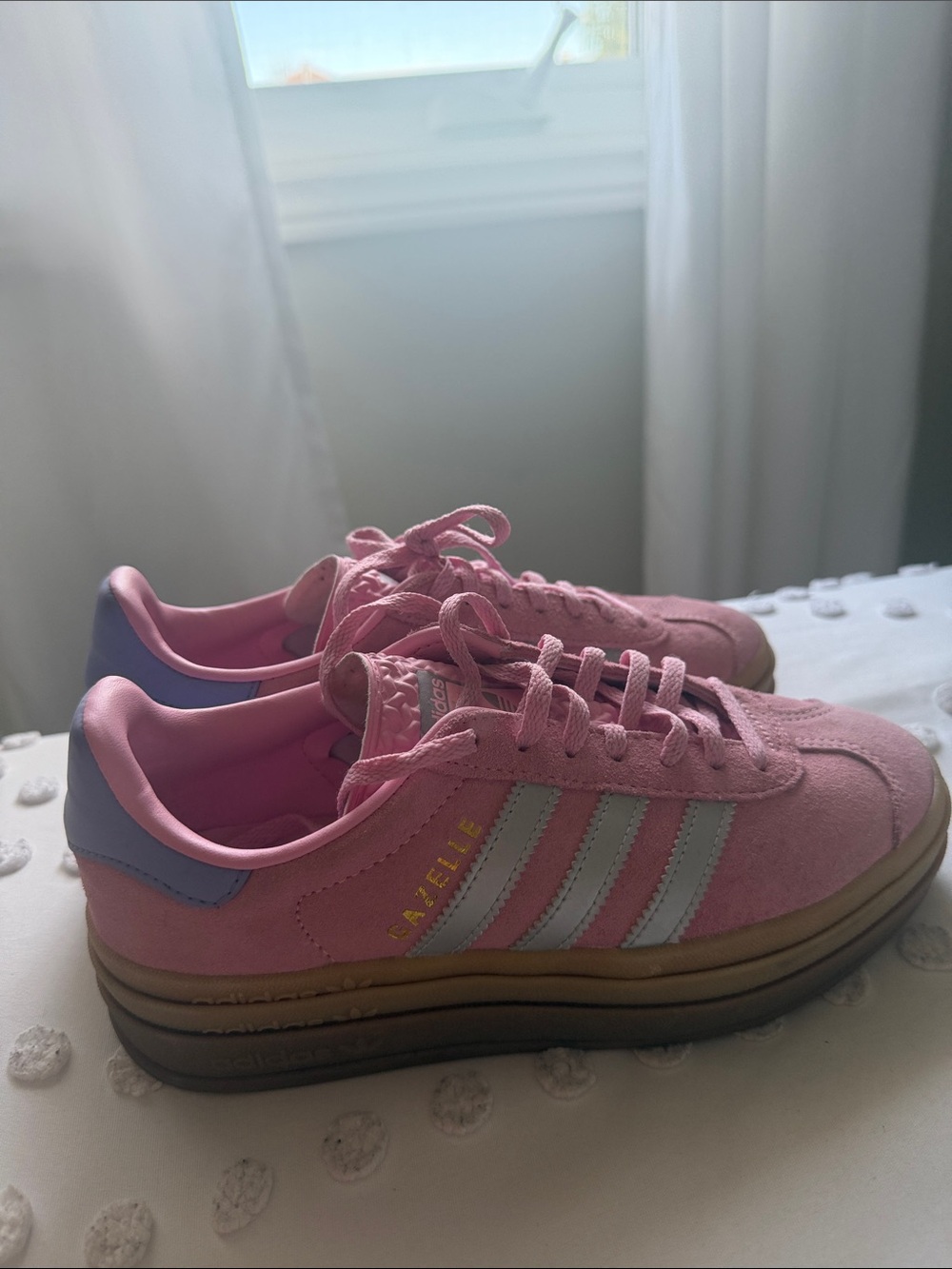 adidas Pink Suede Platform Sneakers with Light Blue Heel Tab